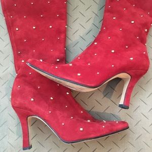 VANELI RED STUDDED SUEDE BOOTS 6